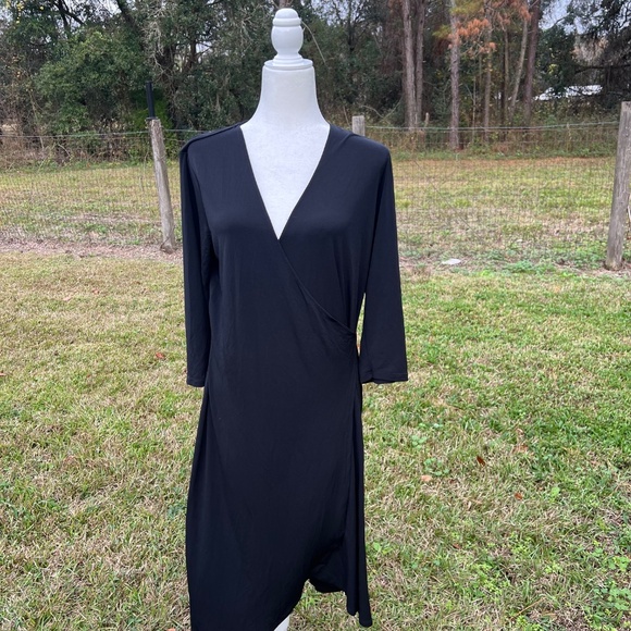 LAST CHANCE 7/31 Deep V-Neck Black Midi Dress - Picture 1 of 4
